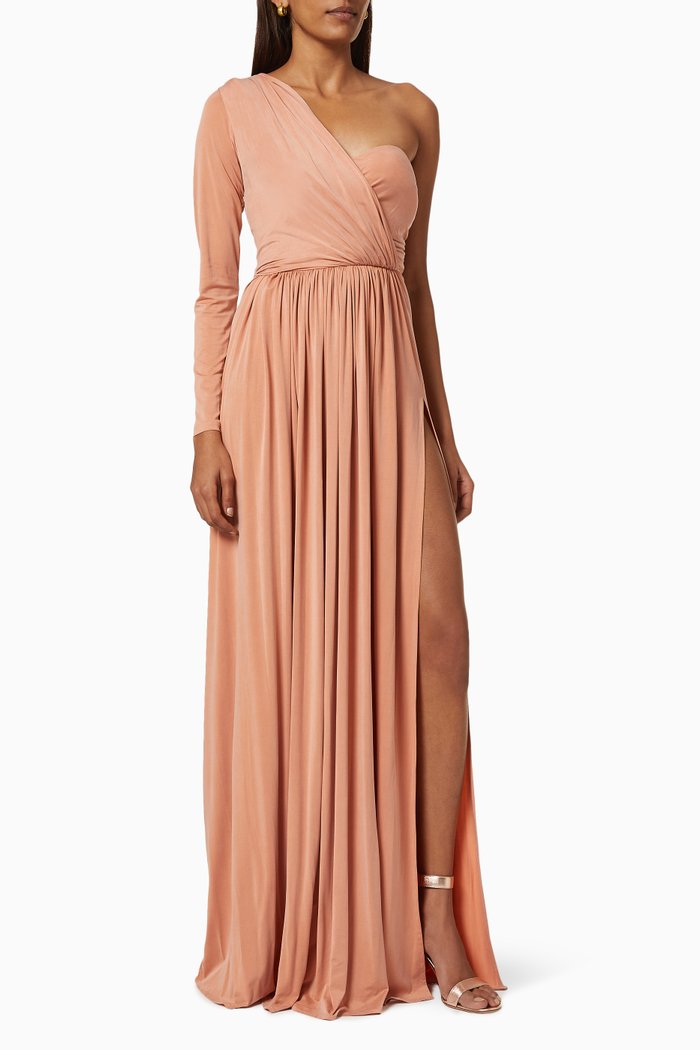 

One-shoulder Maxi Dress in Cupro Jersey, Rose gold