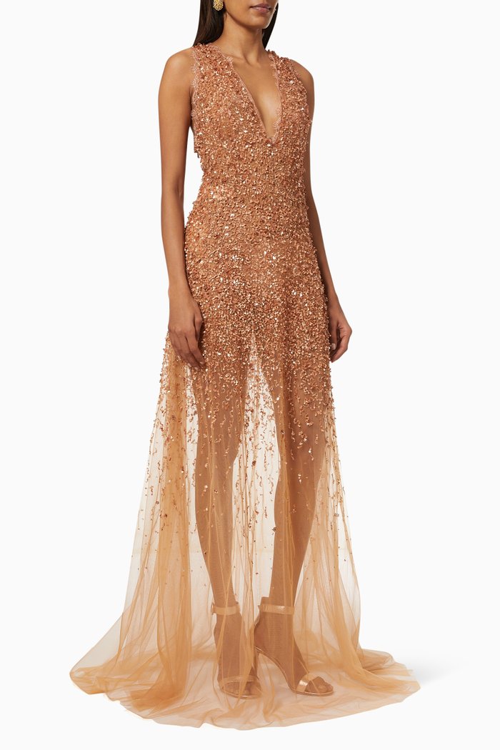 

Gown in Degradé Sequin Bead Tulle, Multicolour