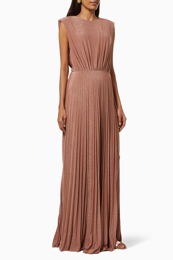 

Pleated Maxi Dress in Lamé Jersey, Rose gold
