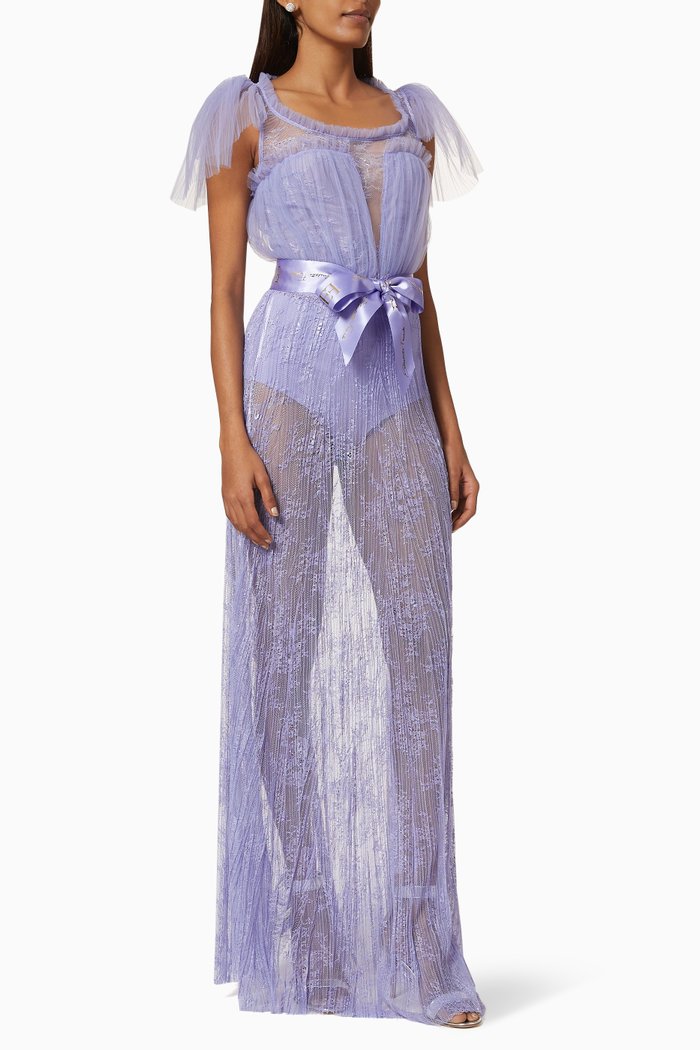 

Gown with Satin Bow in Lace, Purple