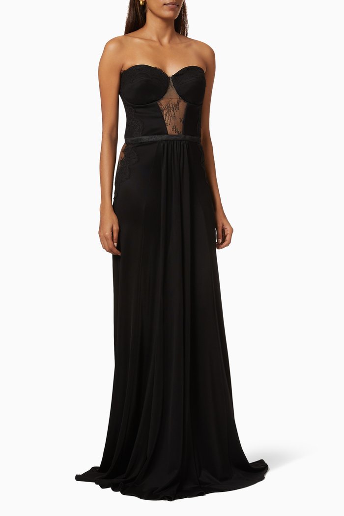 

Dress with Chantilly Lace in Viscose Jersey, Black