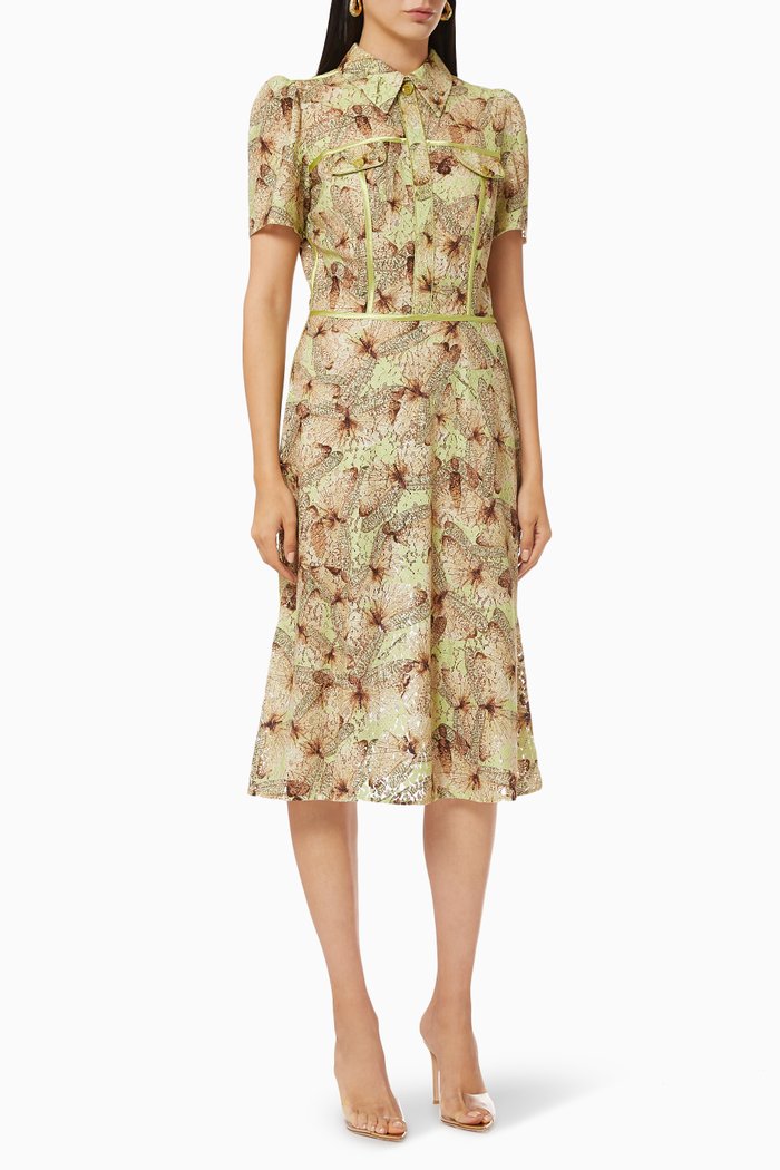 

Shirt Dress in Butterfly Lace Viscose, Green
