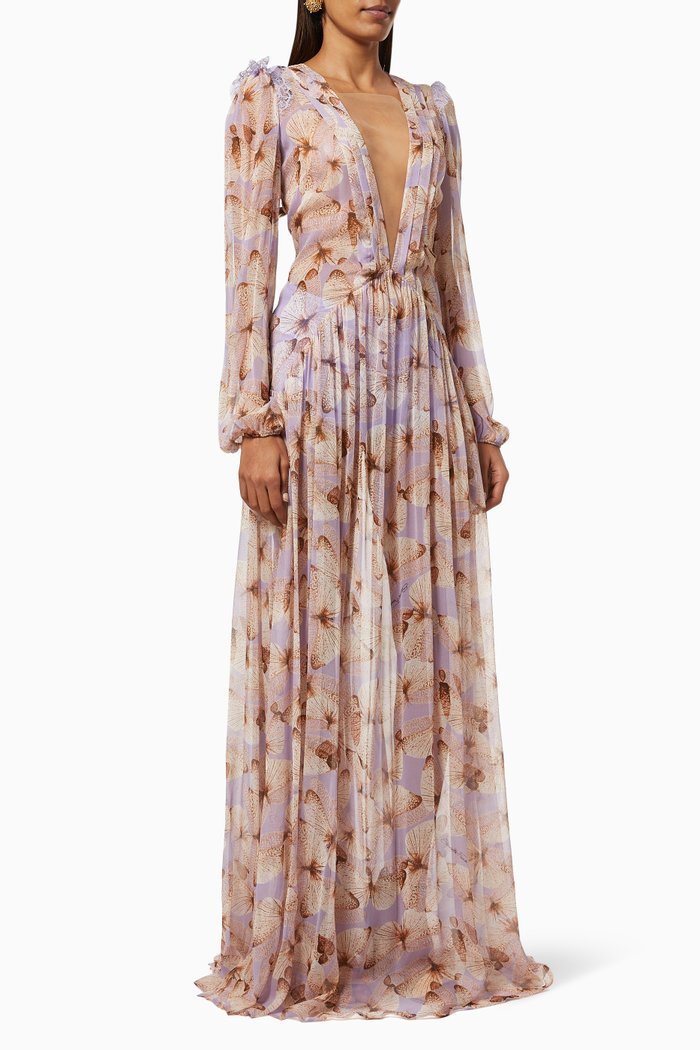 

Gown in Butterfly Silk Georgette, Purple