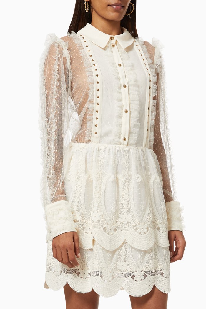 

Mini Dress in Plumetis Lace & Cotton, White