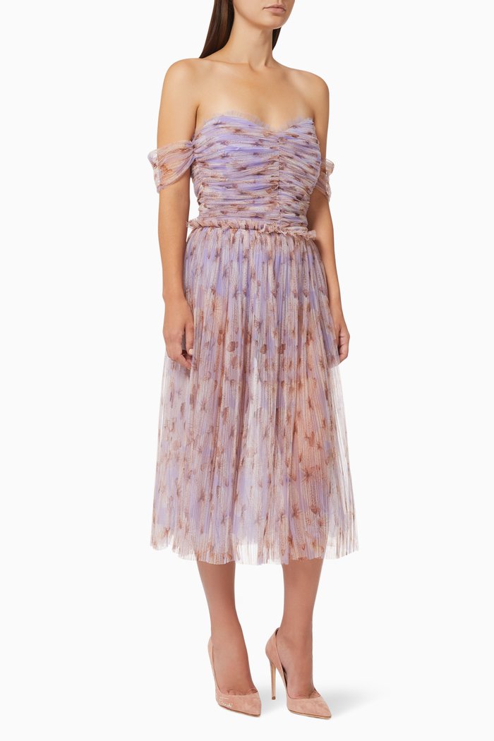 

Gathered Midi Dress in Butterfly Tulle, Purple