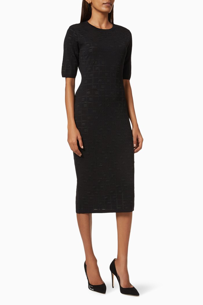 

Midi Dress in Logo Viscose Knit, Black