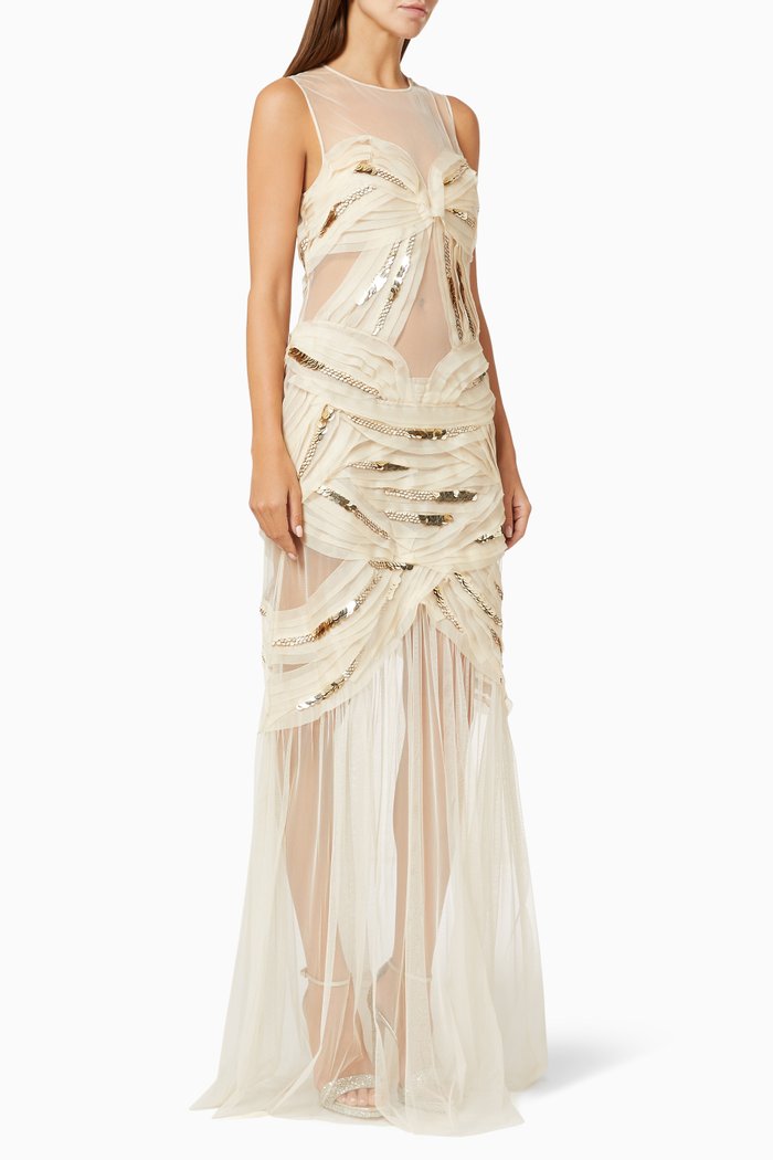 Gown in Sequin Tulle, White
