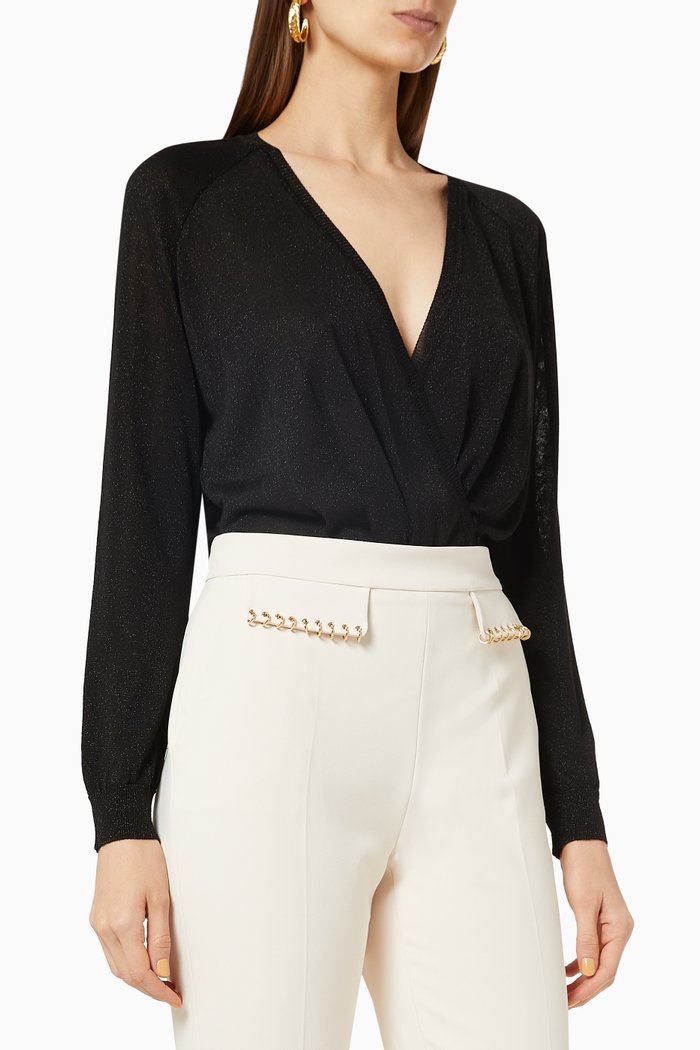 

Crossover Bodysuit in Lurex Viscose, Black