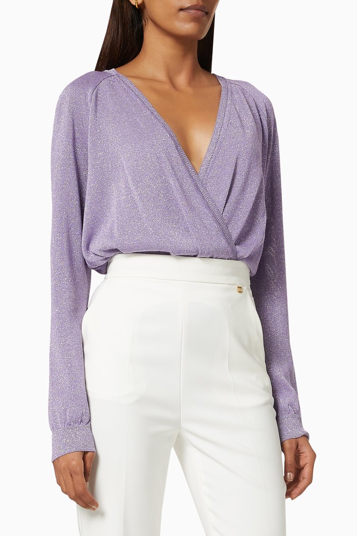 

Crossover Bodysuit in Lurex Viscose, Purple
