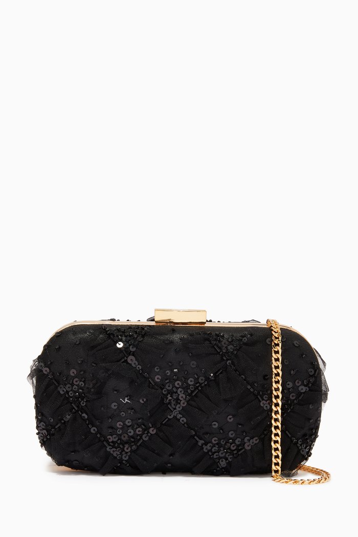

Mini Clutch Bag in Sequin Mesh, Black