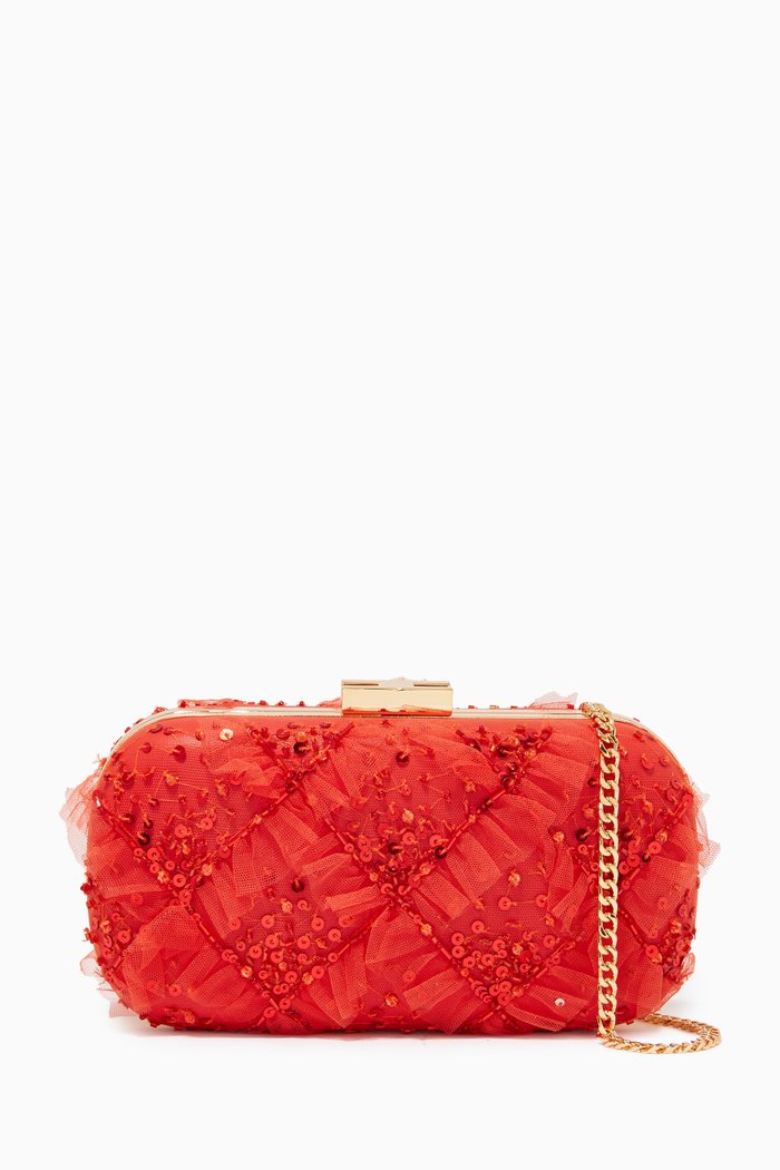

Mini Clutch Bag in Sequin Mesh, Red