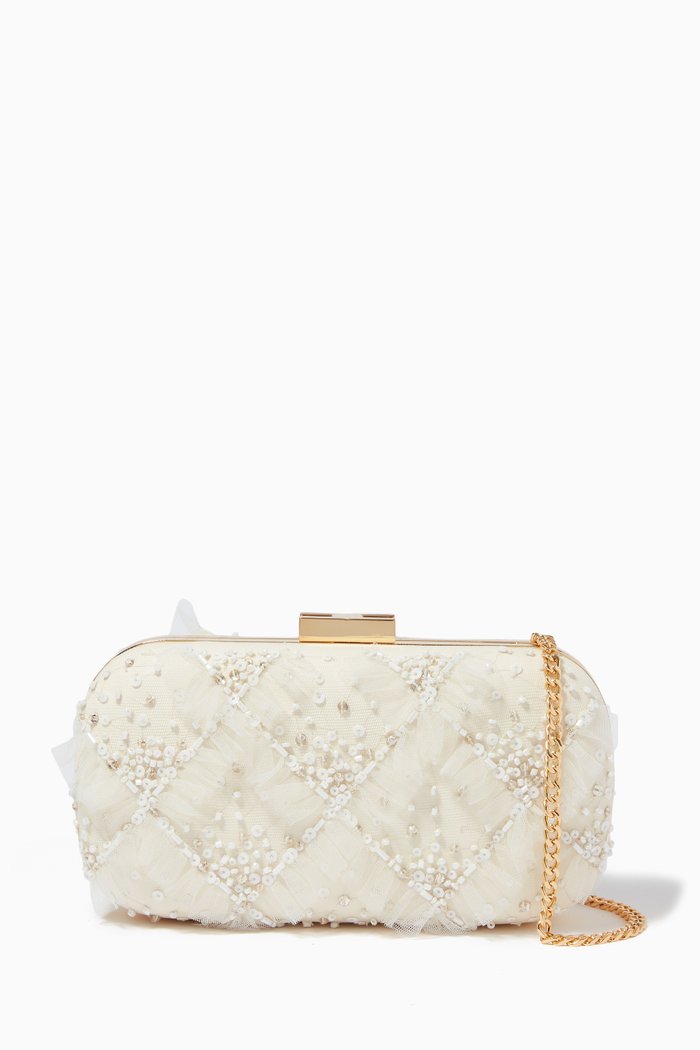 

Mini Clutch Bag in Sequin Mesh, White