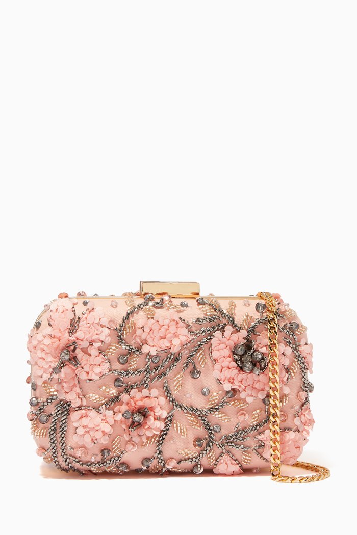 Mini Clutch Bag in Sequin Bead Mesh, Rose gold