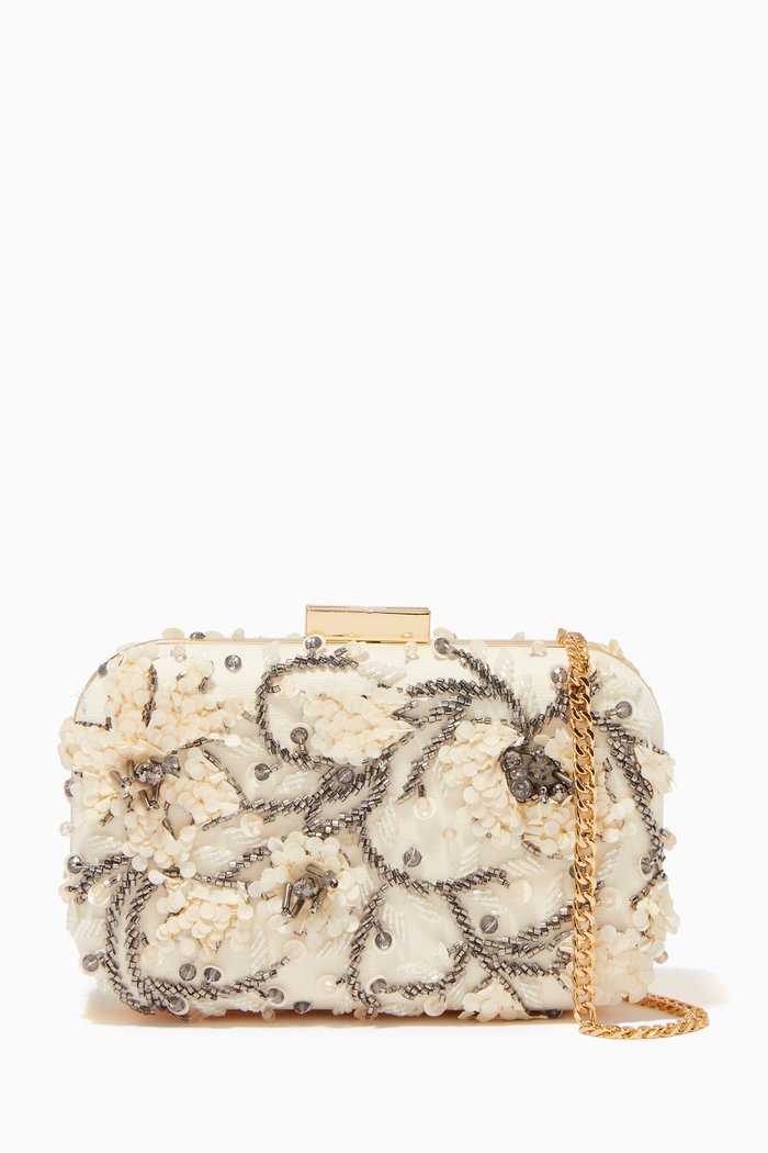 

Mini Clutch Bag in Sequin Bead Mesh, White