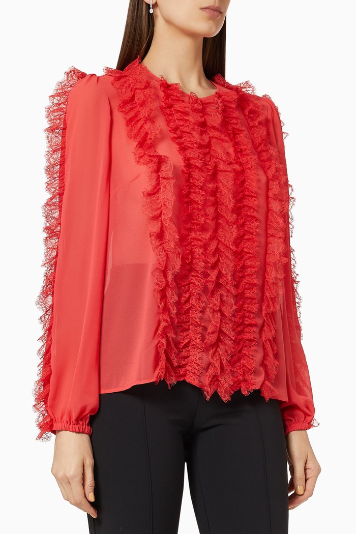 

Blouse with Chantilly Lace in Georgette, Red