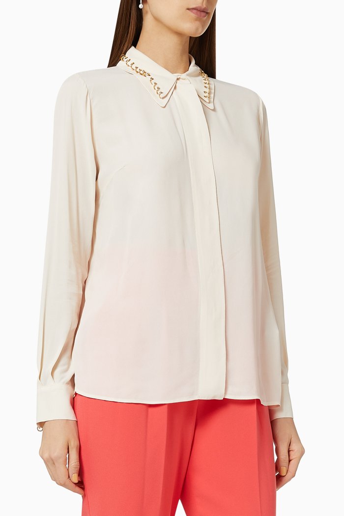 Shirt with Piercing in Georgette, White