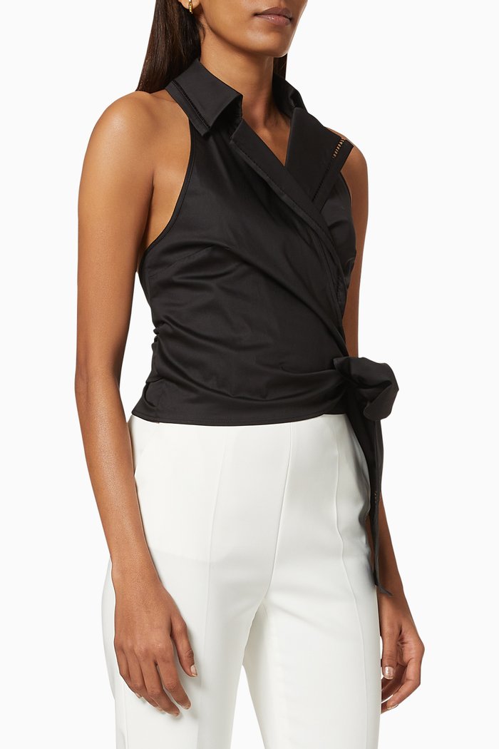 Top with Cut-out Logo in Stretch Fabric, Black