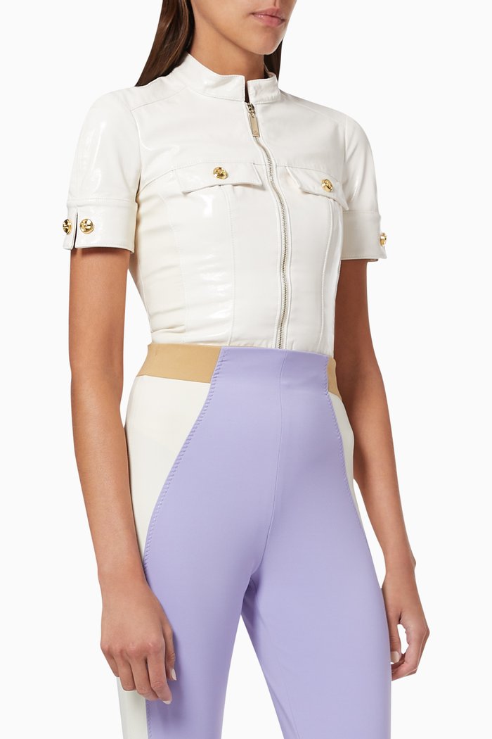 Bodysuit in Faux Leather, White