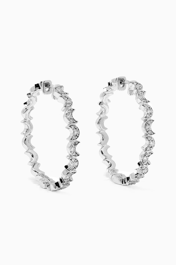 

Moon Hoop Earrings with Diamonds in 18kt White Gold, Silver
