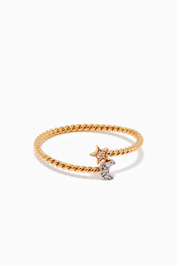 

Moon & Star Open Ring with Diamonds in 18kt Mix Gold