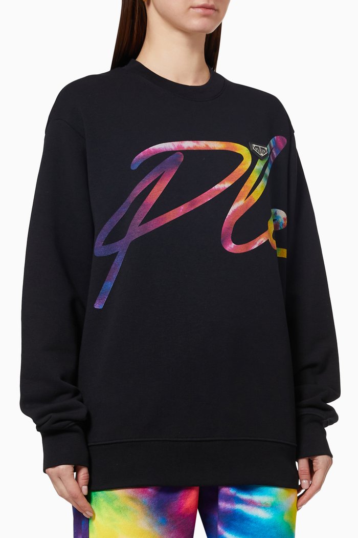 

Signature Oversized Sweatshirt in Cotton Fleece, Black
