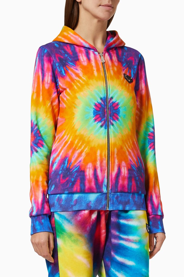 

Plein® Full Zip Hoodie in Tie-dye Cotton Fleece, Multicolour