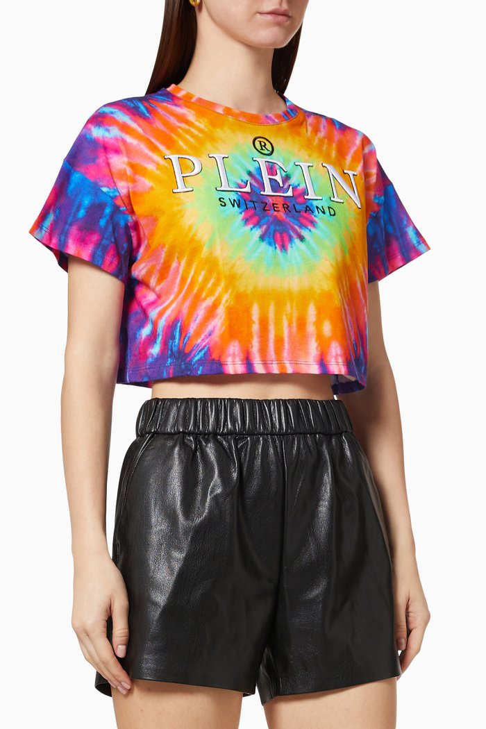 

Plein® Crop T-shirt in Tie-dye Cotton Jersey, Multicolour