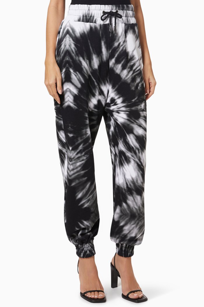 

Plein® Jogging Pants in Tie-dye Cotton Fleece, Black