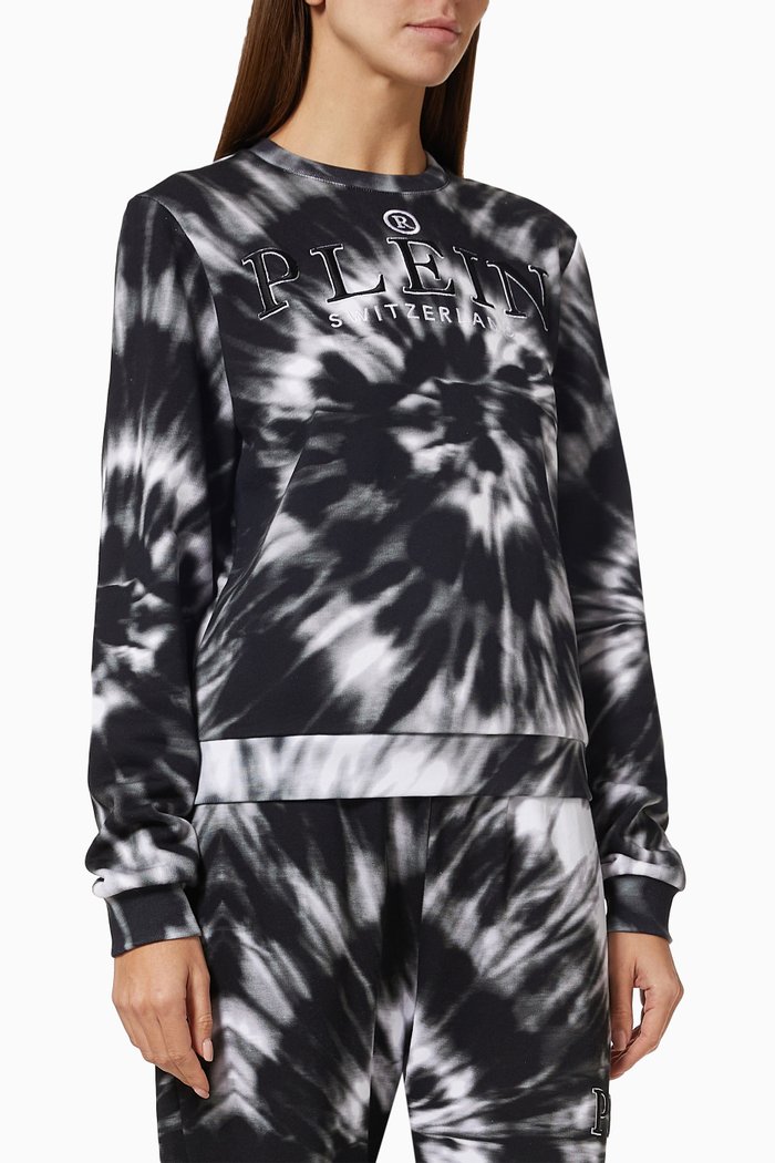 

Plein® Sweatshirt in Tie-dye Cotton Fleece, Black