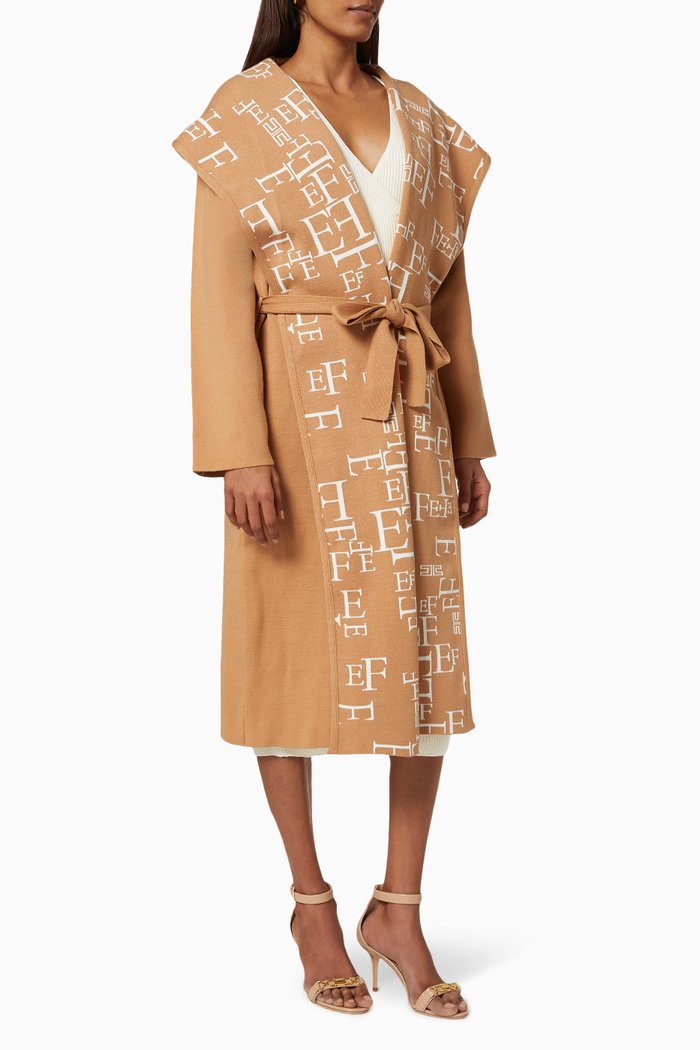 

Hooded Coat in Viscose Acrylic Knit, Brown