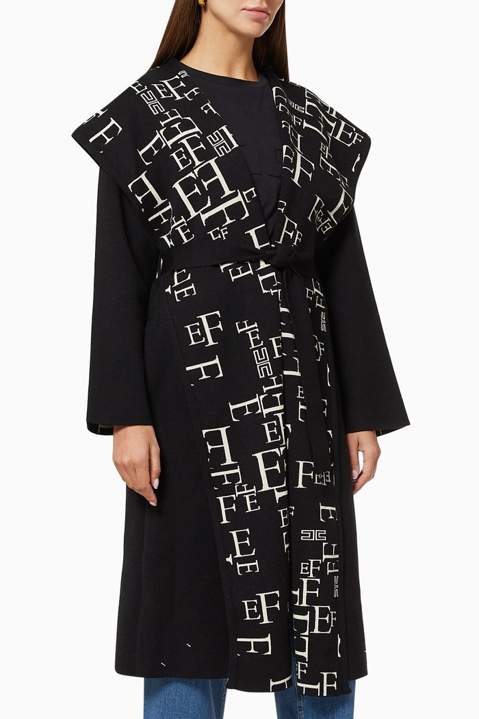 

Hooded Coat in Viscose Acrylic Knit, Multicolour