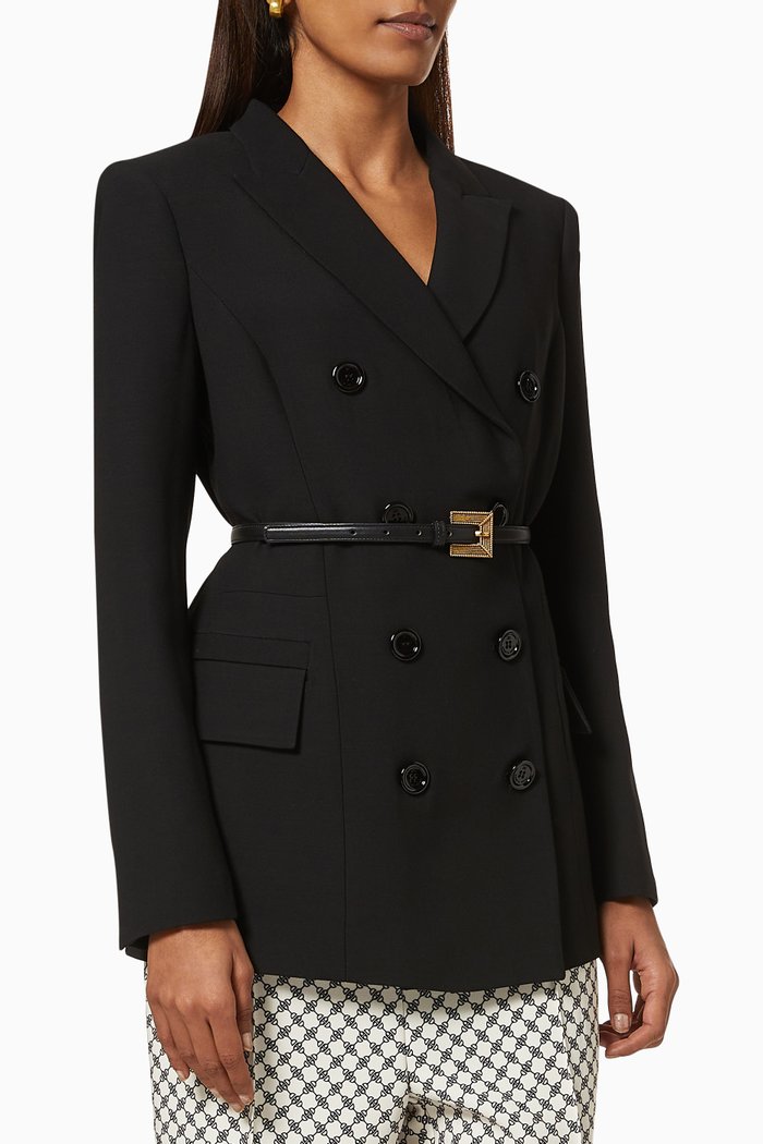

Jacket with Belt in Wool Viscose Silk, Black