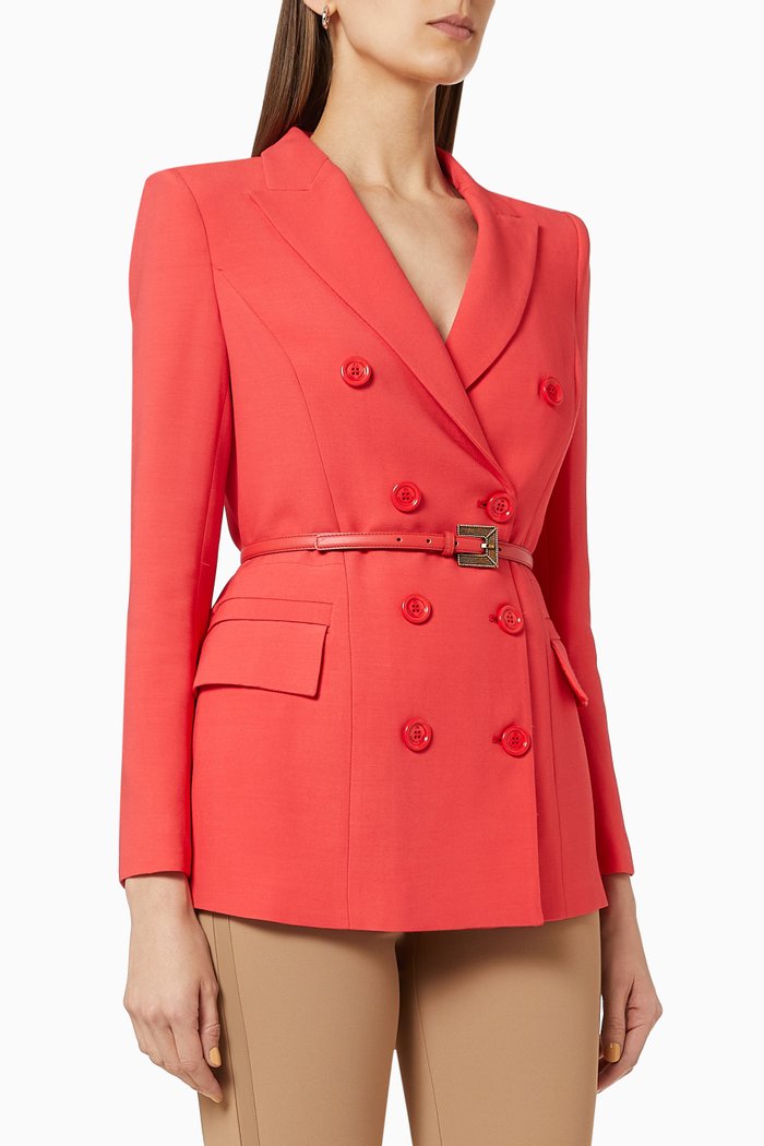 

Jacket with Belt in Wool Viscose Silk, Red