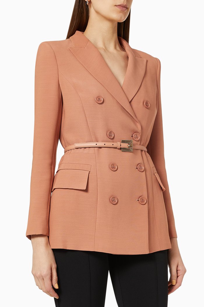 

Jacket with Belt in Wool Viscose Silk, Rose gold
