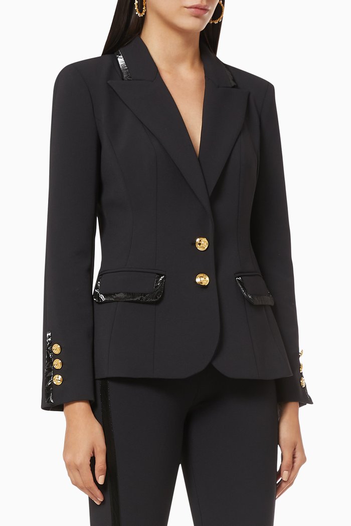 

Jacket with Glossy Inserts in Crêpe, Black