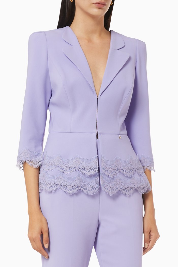 

Peplum Jacket with Rebrodé Lace in Crêpe, Purple