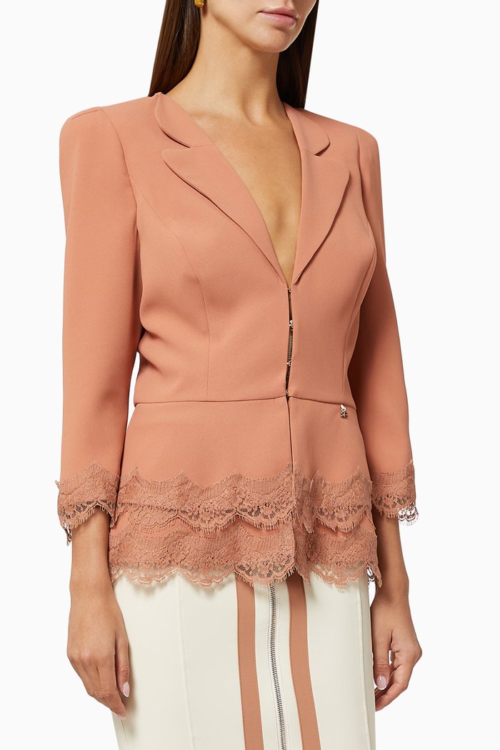 

Peplum Jacket with Rebrodé Lace in Crêpe, Rose gold