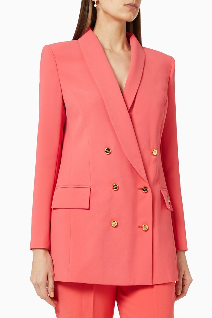 

Long Jacket with Pearl Logo in Crêpe, Red