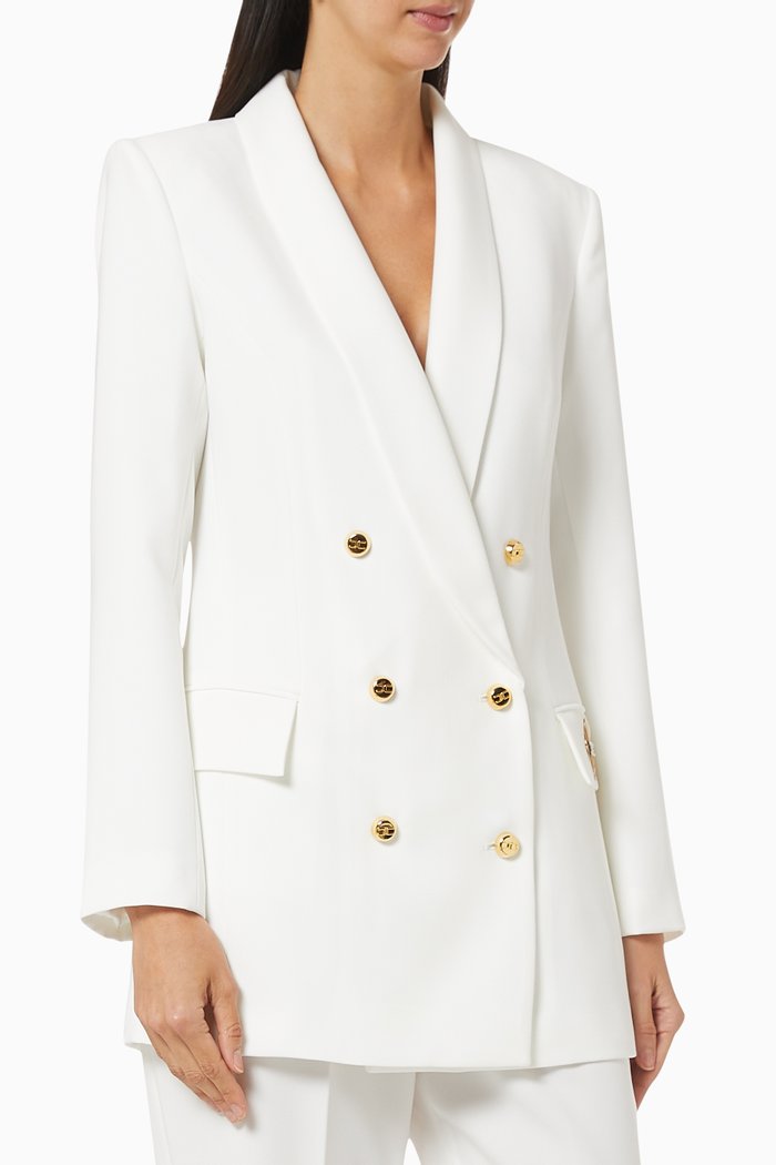 

Long Jacket with Pearl Logo in Crêpe, White