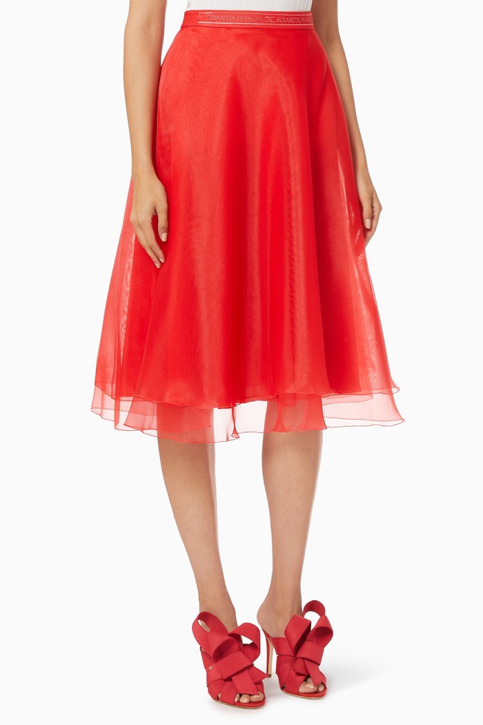 

Midi Skirt in Organza Voile, Red
