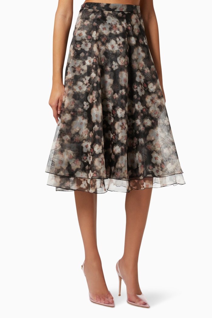 

Flared Skirt in Watercolour Organza Voile, Black
