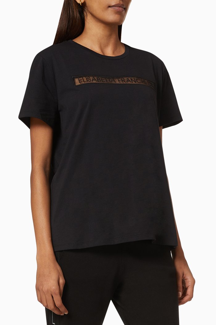 Mesh Logo T-shirt in Cotton, Black
