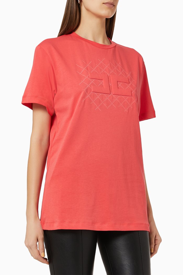 

Long T-shirt with 3D Logo in Cotton, Red