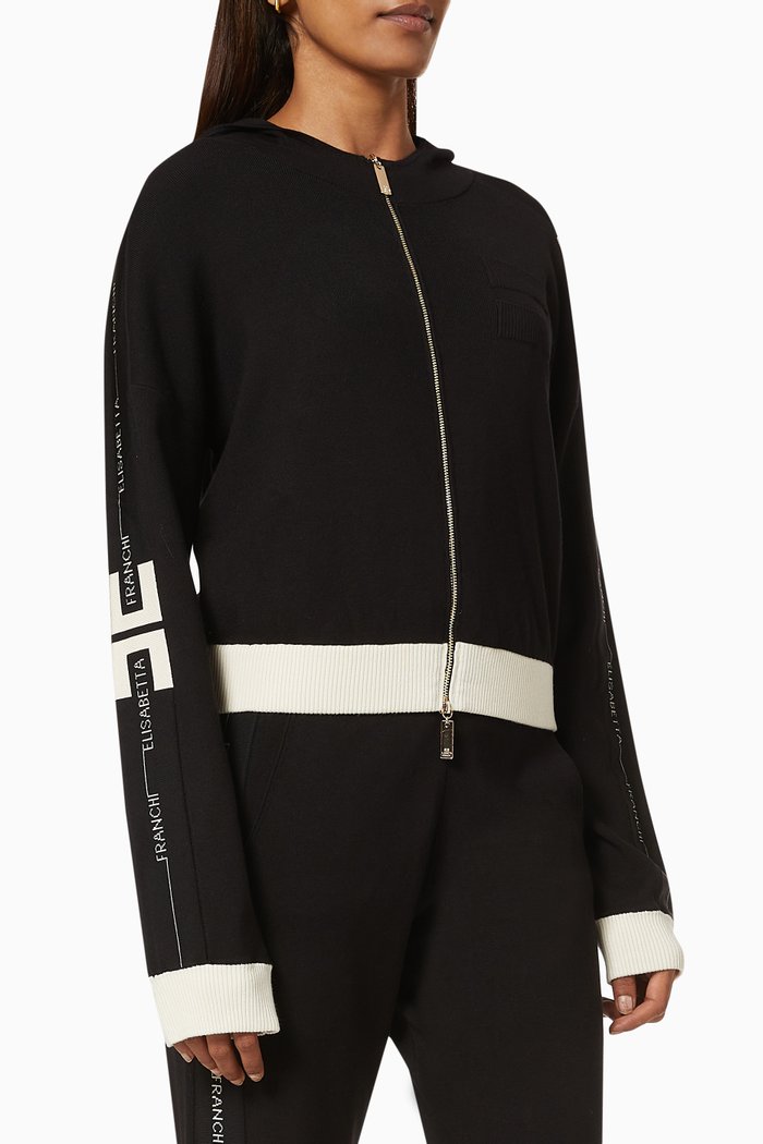 

Hooded Sweatshirt with Logo Intarsia in Viscose Knit, Multicolour