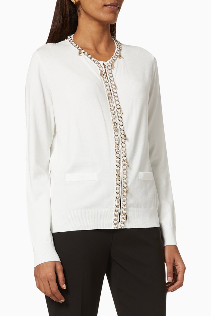 

Cardigan with Chain Appliqué in Viscose Knit, White