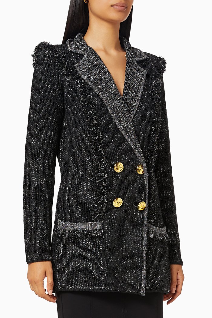 

Jacket with Fringes in Cotton Knit, Black