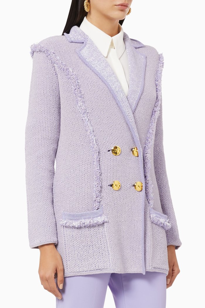 Jacket with Fringes in Cotton Knit, Purple