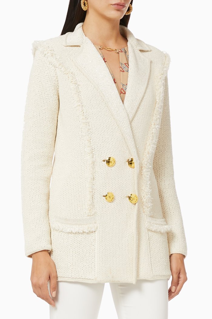 

Jacket with Fringes in Cotton Knit, White