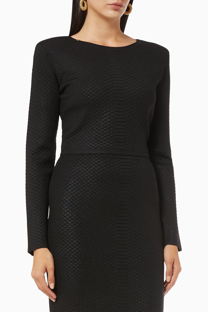 

Crop Top in Python-effect Knit, Black