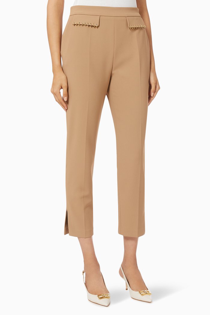 

Cigarette Pants with Piercing in Crêpe, Brown